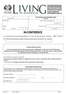 NEW PERSON QUESTIONNAIRE (NPQ) W11 TU Household ID Full Address