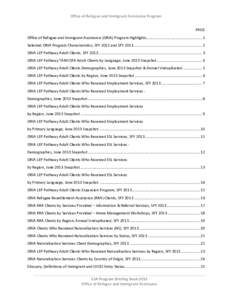 Office of Refugee and Immigrant Assistance Program PAGE Office of Refugee and Immigrant Assistance (ORIA) Program Highlights..................................................... 1 Selected ORIA Program Characteristics, S