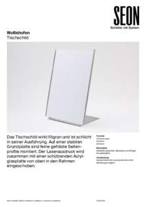 Schilder mit System  Wollishofen Tischschild  Das Tischschild wirkt filigran und ist schlicht