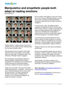 Manipulative and empathetic people both adept at reading emotions