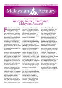 Issue No.1 September[removed]THE MALAYSIAN ACTUARY