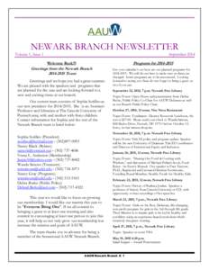 NEWARK BRANCH NEWSLETTER Volume 1, Issue 1 September 2014 Welcome Back!!!