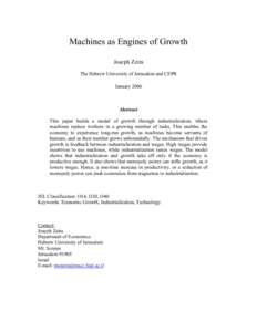 Machines as Engines of Growth Joseph Zeira The Hebrew University of Jerusalem and CEPR January[removed]Abstract