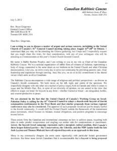 Letter from the Canadian Rabbinic Caucus