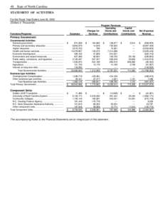 48 State of North Carolina STATEMENT OF ACTIVITIES For the Fiscal Year Ended June 30, 2002 (Dollars in Thousands)  Functions/Programs