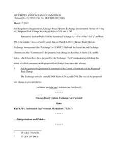 SECURITIES AND EXCHANGE COMMISSION (Release No; File No. SR-CBOEMarch 17, 2015 Self-Regulatory Organizations; Chicago Board Options Exchange, Incorporated; Notice of Filing of a Proposed Rule Change 