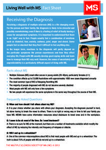 Living Well with MS Fact Sheet  Receiving the Diagnosis Receiving a diagnosis of multiple sclerosis (MS) is a life changing event. For the person and their family, the diagnosis is likely to be stressful and possibly ove