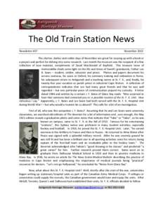 The Old Train Station News Newsletter #57 November[removed]The shorter, darker and colder days of November are great for cozying up with a book or