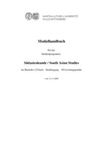 Modulhandbuch für das Studienprogramm: Südasienkunde / South Asian Studies im Bachelor (2-Fach) - Studiengang - 90 Leistungspunkte