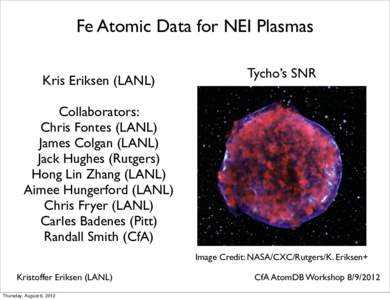 Fe Atomic Data for NEI Plasmas Kris Eriksen (LANL) Tycho’s SNR  Collaborators: