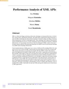 Re-format page sizes  Performance Analysis of XML APIs Eric Perkins Margaret Kostoulas Abraham Heifets