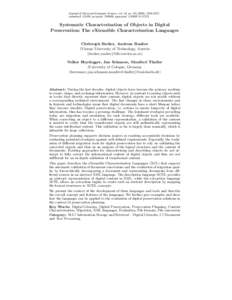 Journal of Universal Computer Science, vol. 14, no[removed]), [removed]submitted: 1/3/08, accepted: [removed], appeared: [removed] © J.UCS Systematic Characterisation of Objects in Digital Preservation: The eXtensible Cha