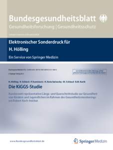 Bundesgesundheitsblatt Gesundheitsforschung | Gesundheitsschutz Indexed in Medline, SCIE and SCOPUS