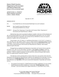 State of North Carolina Department of Environment and Natural Resources Division of Environmental Health James B. Hunt, Jr., Governor Wayne McDevitt, Secretary