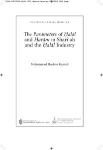 FINAL FOR PRINT HALAL TEXT_Halal and Haram.qxp[removed]:00 Page i                       2 3 The Parameters of ¤al¥l and ¤ar¥m in Shari¢ah