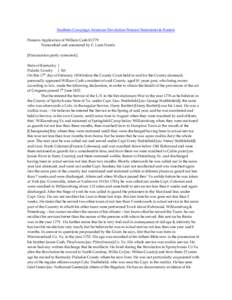 Southern Campaign American Revolution Pension Statements & Rosters Pension Application of William Cash R1779 Transcribed and annotated by C. Leon Harris [Punctuation partly corrected.] State of Kentucky } Pulaski County 