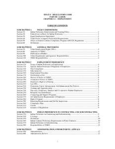 TITLE 8 – REGULATORY CODE PART III –LABOR CHAPTER 3-1 – EMPLOYMENT TABLE OF CONTENTS SUBCHAPTER A