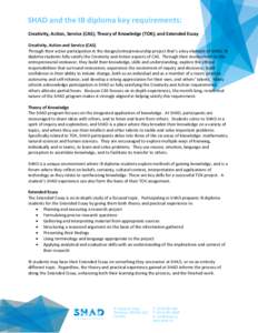 SHAD and the IB diploma key requirements: Creativity, Action, Service (CAS); Theory of Knowledge (TOK); and Extended Essay Creativity, Action and Service (CAS) Through their active participation in the design/entrepreneu