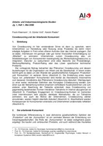 Arbeits- und Industriesoziologische Studien Jg. 1, Heft 1, Mai 2008 Frank Kleemann 1 , G. Günter Voß 2 , Kerstin Rieder 3
