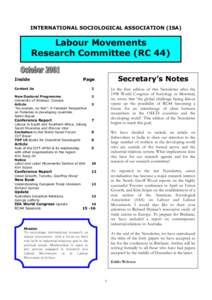 INTERNATIONAL SOCIOLOGICAL ASSOCIATION (ISA)  Labour Movements Research Committee (RC 44) Inside