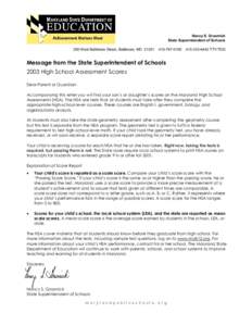 Standardized tests / Evaluation / Educational psychology / Psychometrics / HSA / ACT / Maryland State Department of Education / Nancy Grasmick / Test / Education / Education in Maryland / Maryland High School Assessments