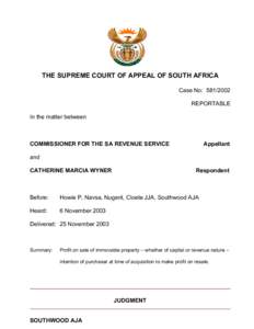 THE SUPREME COURT OF APPEAL OF SOUTH AFRICA Case No: [removed]REPORTABLE In the matter between  COMMISSIONER FOR THE SA REVENUE SERVICE