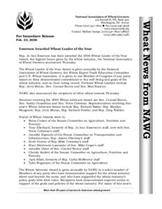 Feb. 23, 2006  Emerson Awarded Wheat Leader of the Year Rep. Jo Ann Emerson has been awarded the 2006 Wheat Leader of the Year Award, the highest honor given by the wheat industry, the National Association of Wheat Growe