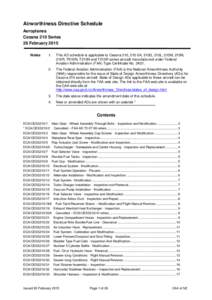 Airworthiness Directive Schedule Aeroplanes Cessna 210 Series 26 February 2015 Notes