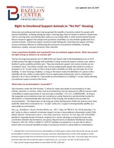 Last updated: June 16, 2017  Right to Emotional Support Animals in 