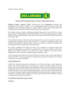 Microsoft Word - #[removed]v8-Dollarama - Press Release re Appointment of John J  Swidler.DOC