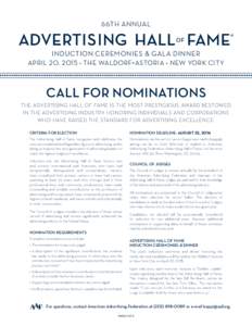 66th annual  Advertising Hall Fame of  ®