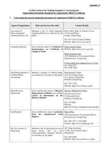 Appendix 8  Useful Contacts for Making Enquiries Concerning the Supporting Documents Required in Applying for HKSS Certificate I.