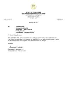 STATE OF TENNESSEE DEPARTMENT OF TRANSPORTATION SUITE 700, JAMES K. POLK BUILDING 505 DEADERICK STREET NASHVILLE, TN[removed][removed]