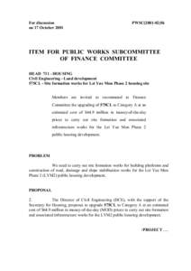 For discussion on 17 October 2001 PWSC[removed]ITEM FOR PUBLIC WORKS SUBCOMMITTEE