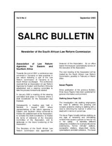 Vol 8 No 2  September 2003 SALRC BULLETIN Newsletter of the South African Law Reform Commission