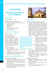 Summary of Section II: Periodic Report on the State of Conservation of the Baroque Churches of the Philippines, 2003