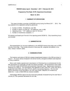 GMRR M12-2  1 WD2XSH status report: December 1, February 29, 2012 Prepared by Fritz Raab, W1FR, Experiment Coordinator March 19, 2012