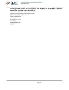 http://oac.cdlib.org/findaid/ark:/13030/kt2k40335r No online items Inventory to the papers of Rollo Howard and Ida Menzies Beck at the California Academy of Sciences Library MSS.036 Finding aid prepared by Barbara West, 
