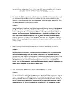 Kenneth J. Cody – Independent -Truth, Vision, Hope - 12th Congressional District for Congress LEAGUE OF WOMEN VOTERS OF NEW JERSEY 2012 Questionnaire 1. The results of a CBS News poll taken earlier this year show that 