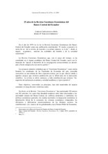 Cuestiones Económicas Vol. 20 No. 3:3, años de la Revista Cuestiones Económicas del Banco Central del Ecuador CARLOS CARTAGENOVA M IÑO M ARCO P. NARANJO CHIRIBOGA 1