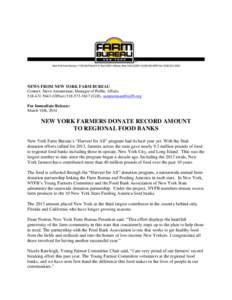 NEWS FROM NEW YORK FARM BUREAU Contact: Steve Ammerman, Manager of Public AffairsOfficeCell),  For Immediate Release: March 14th, 2014
