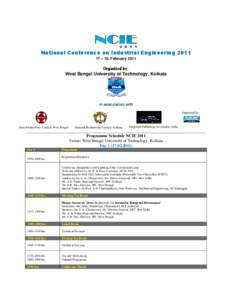 National Conference on Industrial Engineering[removed] – 18, February 2011 Organized by: West Bengal University of Technology, Kolkata