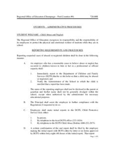 Regional Office of Education (Champaign – Ford Counties #08R STUDENTS – ADMINISTRATIVE PROCEDURES