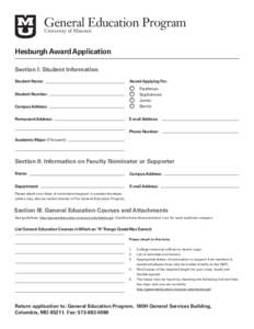General Education Program University of Missouri Hesburgh Award Application Section I: Student Information Student Name: