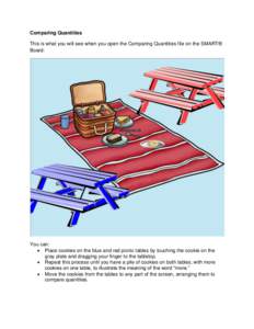 Comparing Quantities This is what you will see when you open the Comparing Quantities file on the SMART® Board: You can:  Place cookies on the blue and red picnic tables by touching the cookie on the