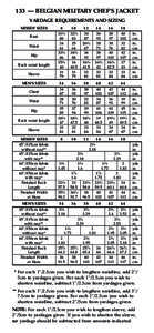 133 — BELGIAN MILITARY CHEF’S JACKET YARDAGE REQUIREMENTS AND SIZING MISSES’ SIZES Bust Waist Hip