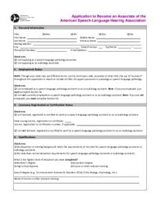 Application to Become an Associate of the American Speech-Language-Hearing Association