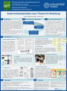 Unterrichtsmaterialien zum Thema UV-Strahlung Sarah Zloklikovits, Mag. Thomas Plotz 1  2 Entwicklung & Methoden