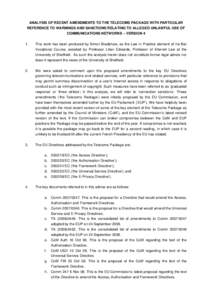 ANALYSIS OF RECENT AMENDMENTS TO THE TELECOMS PACKAGE WITH PARTICULAR  REFERENCE TO WARNINGS AND SANCTIONS RELATING TO ALLEGED UNLAWFUL USE OF  COMMUNICATIONS NETWORKS – VERSION 4 1.  This wor