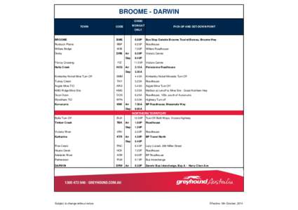 BROOME - DARWIN GX680 TOWN MON-SAT